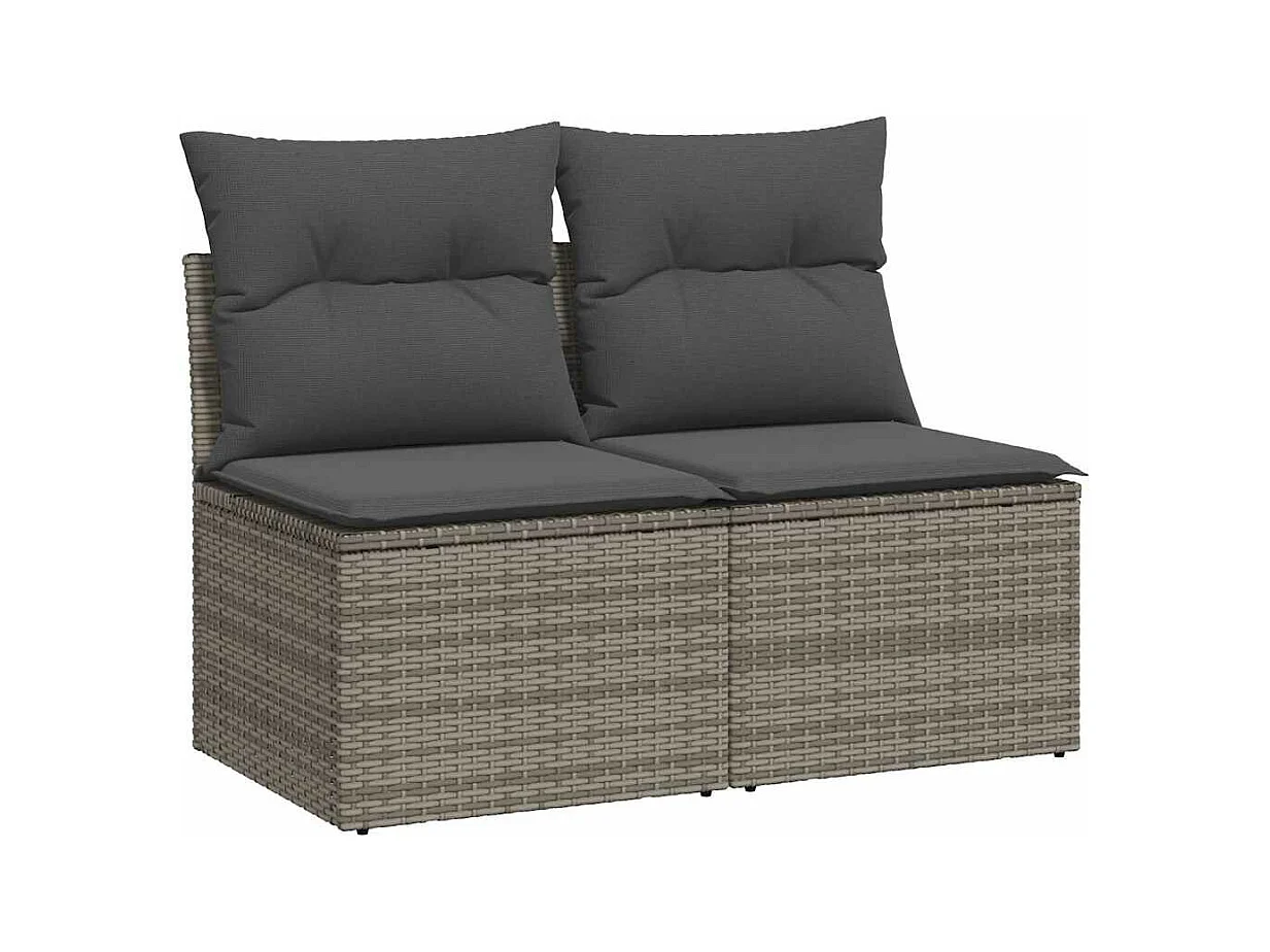 Salon de jardin 2 pcs avec coussins gris résine tressée acacia
