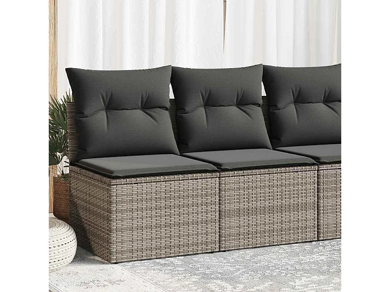 Salon de jardin 2 pcs avec coussins gris résine tressée acacia