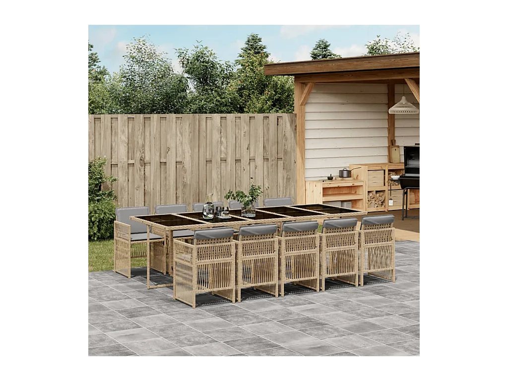 Ensemble à manger de jardin 11pcs avec coussins gris poly rotin