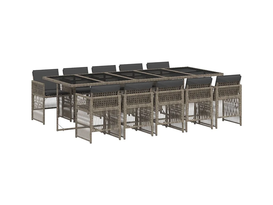 Ensemble à manger de jardin 11pcs avec coussins gris poly rotin