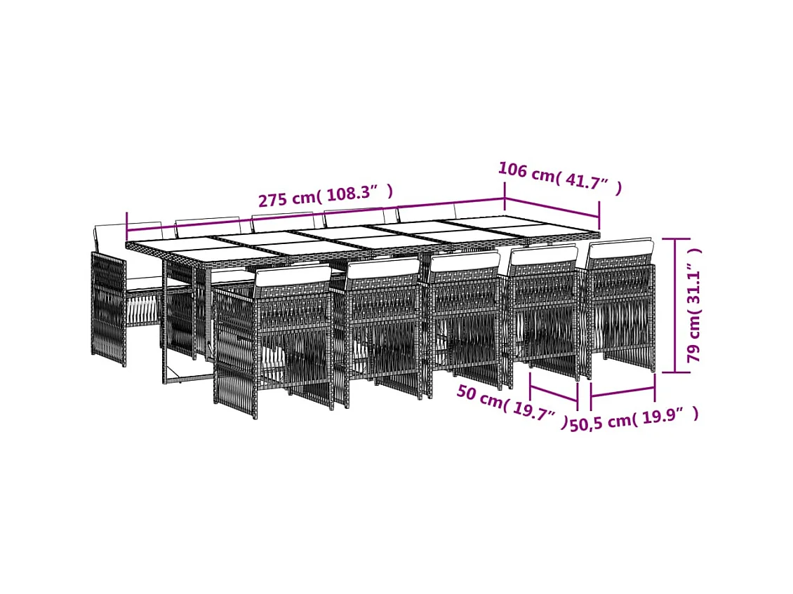 Ensemble à manger de jardin 11pcs avec coussins gris poly rotin