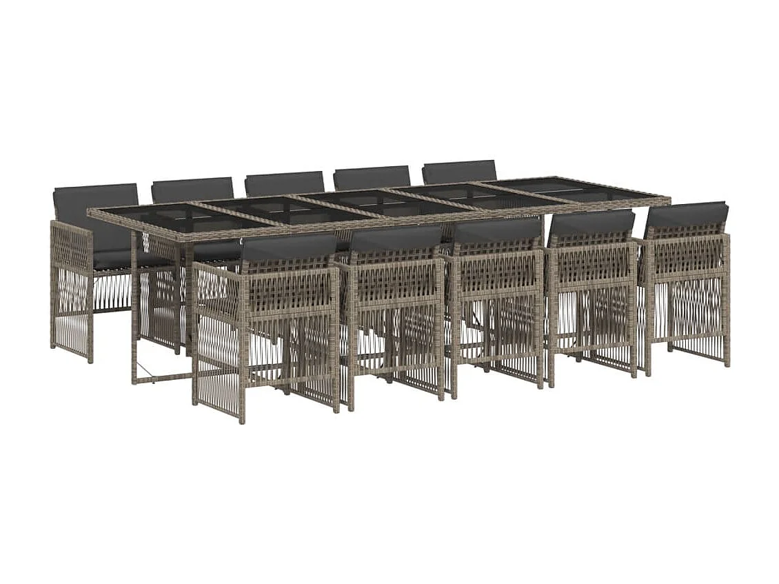 11-tlg. Garten-Essgruppe mit Kissen Grau Poly Rattan