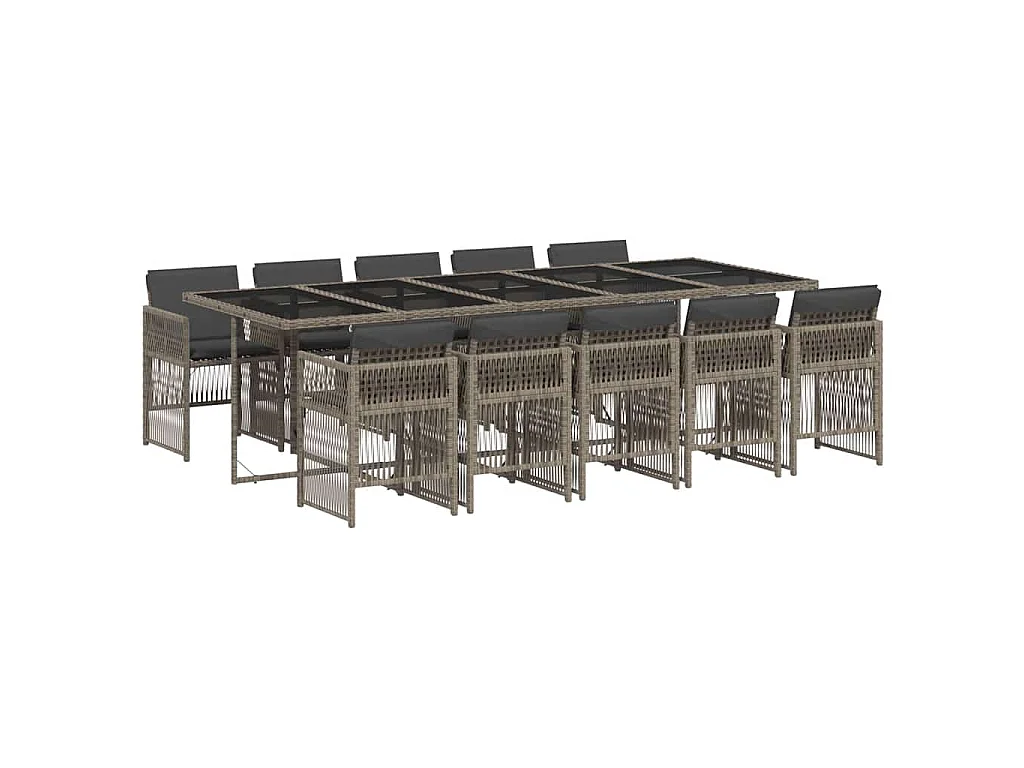 11 pcs conjunto jantar p/ jardim c/ almofadões vime PE cinzento
