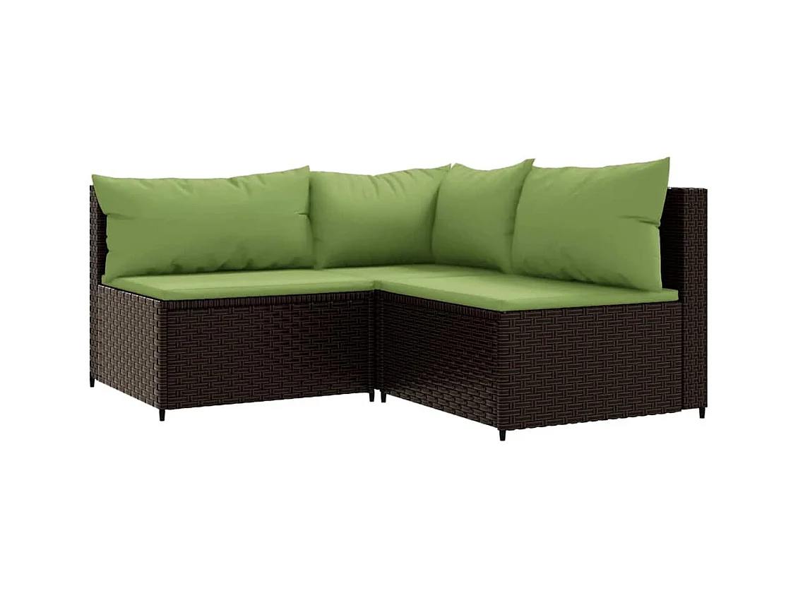 Salon de jardin 3 pcs avec coussins marron résine tressée