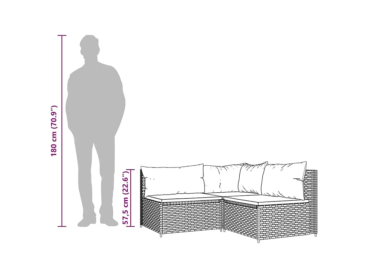 Salon de jardin 3 pcs avec coussins marron résine tressée