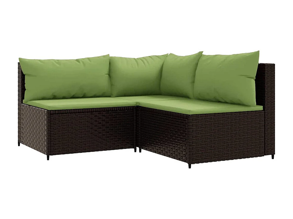 Salon de jardin 3 pcs avec coussins marron résine tressée