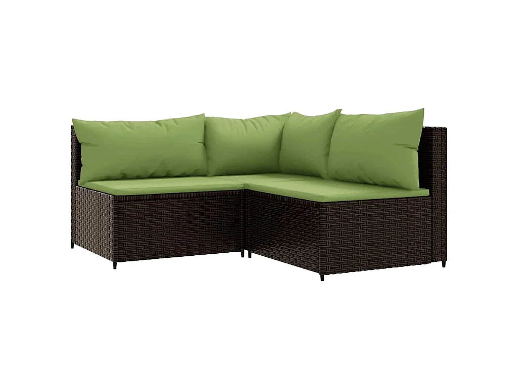 Set Mobili da Giardino 3 pz con Cuscini in Polyrattan Marrone