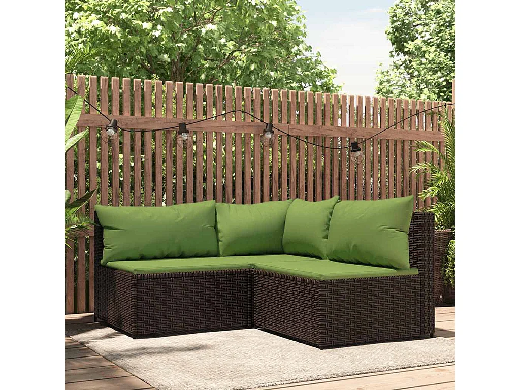 Set Mobili da Giardino 3 pz con Cuscini in Polyrattan Marrone