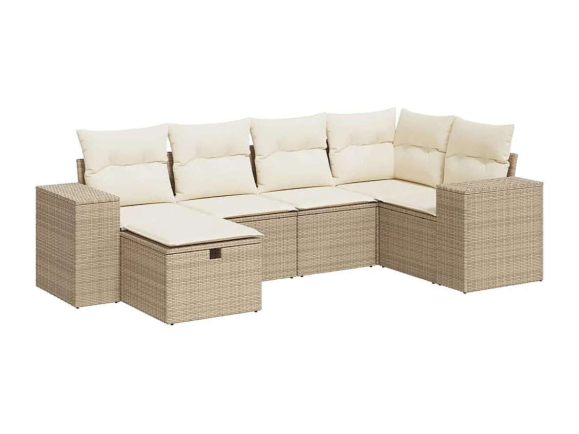 Salon de jardin avec coussins 6 pcs beige résine tressée