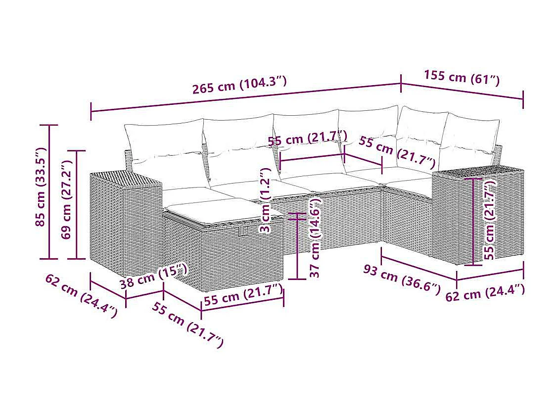 Salon de jardin avec coussins 6 pcs beige résine tressée