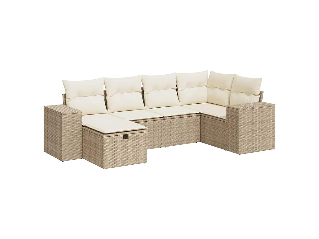 6-delige Loungeset met kussens poly rattan beige