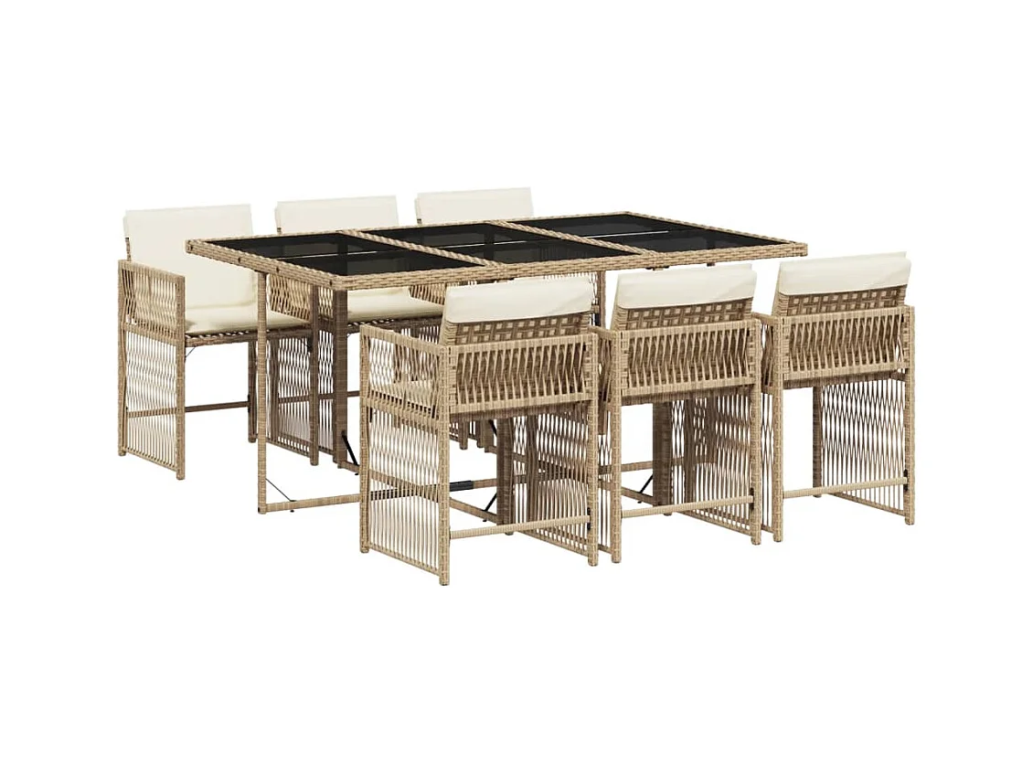 7-tlg. Garten-Essgruppe mit Kissen Beige Poly Rattan