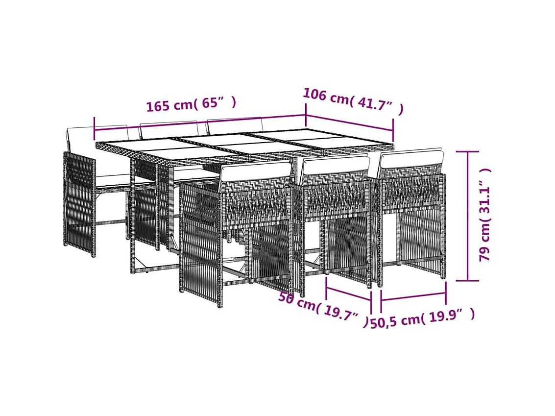 7-tlg. Garten-Essgruppe mit Kissen Beige Poly Rattan