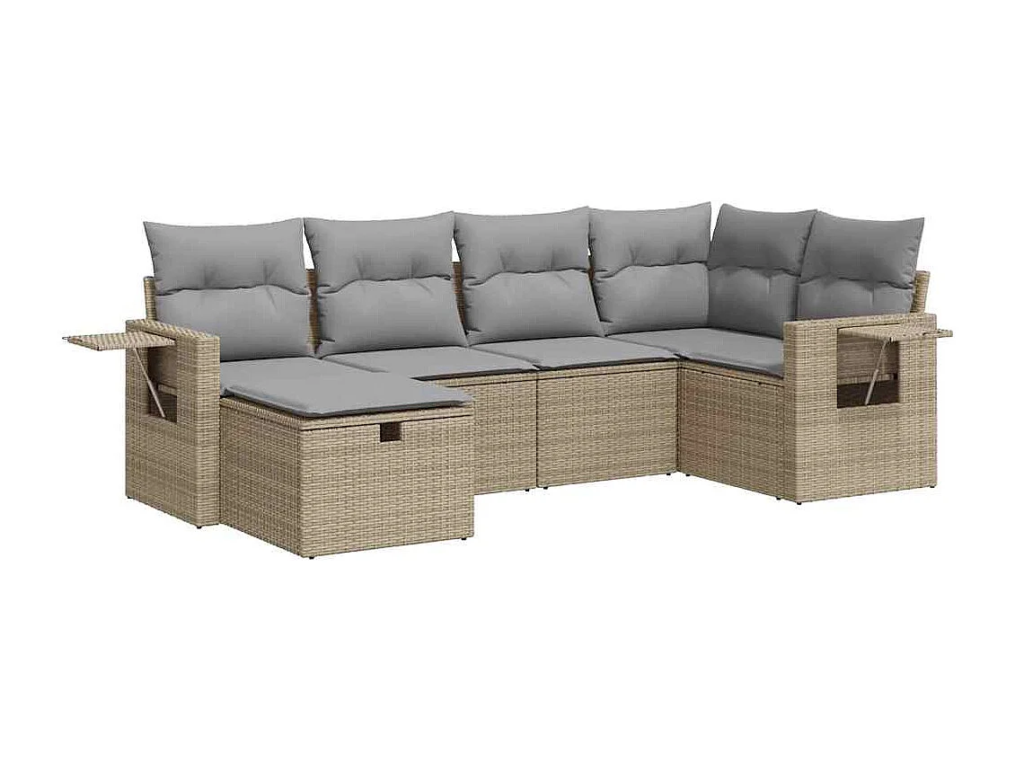 Salon de jardin avec coussins 6 pcs beige résine tressée