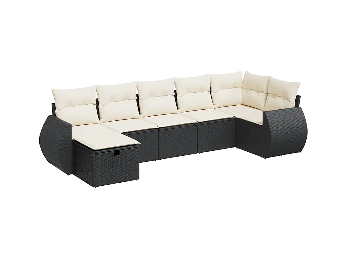 Salon de jardin 7 pcs avec coussins noir résine tressée