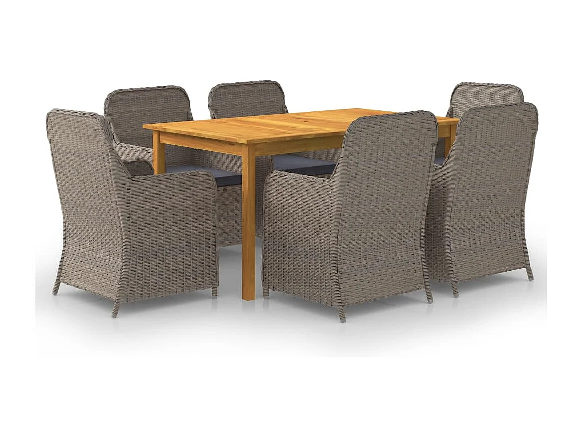 7 pcs conjunto de jantar para jardim castanho