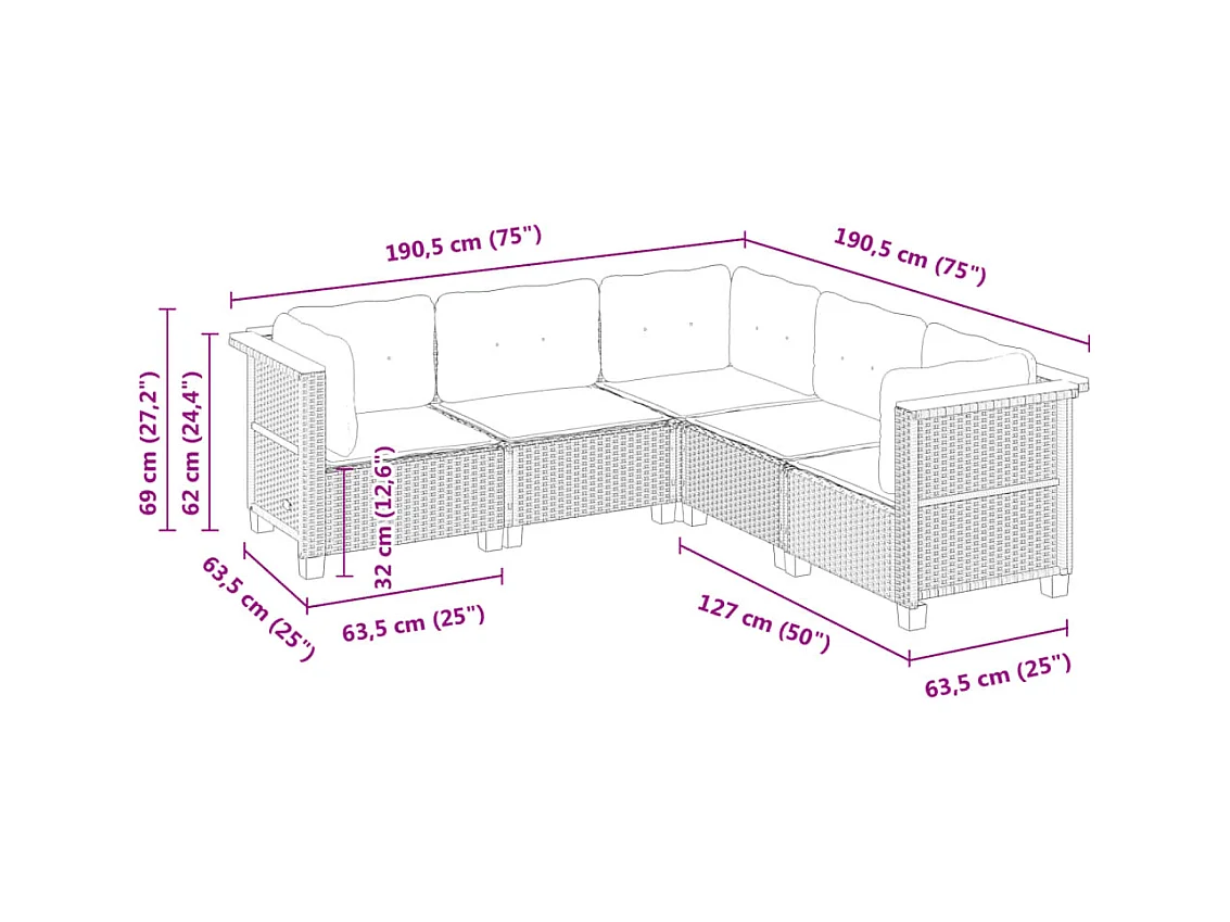 Salon de jardin avec coussins 5 pcs beige résine tressée