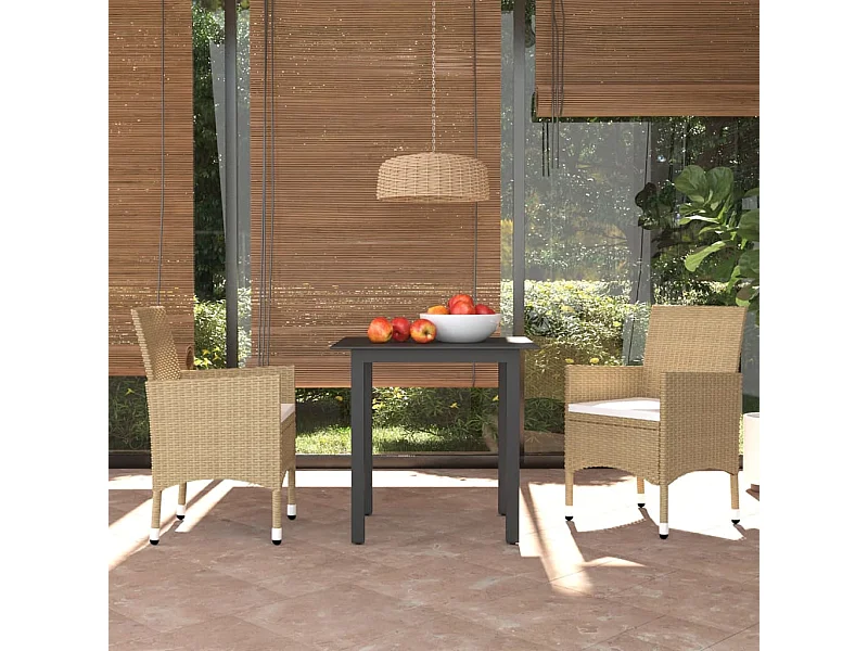 Ensemble à manger de jardin et coussins 3 pcs Poly rotin Beige