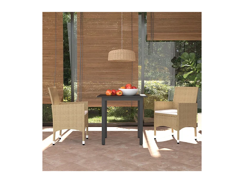 Set comedor de jardín 3 pzas con cojines ratán sintético beige