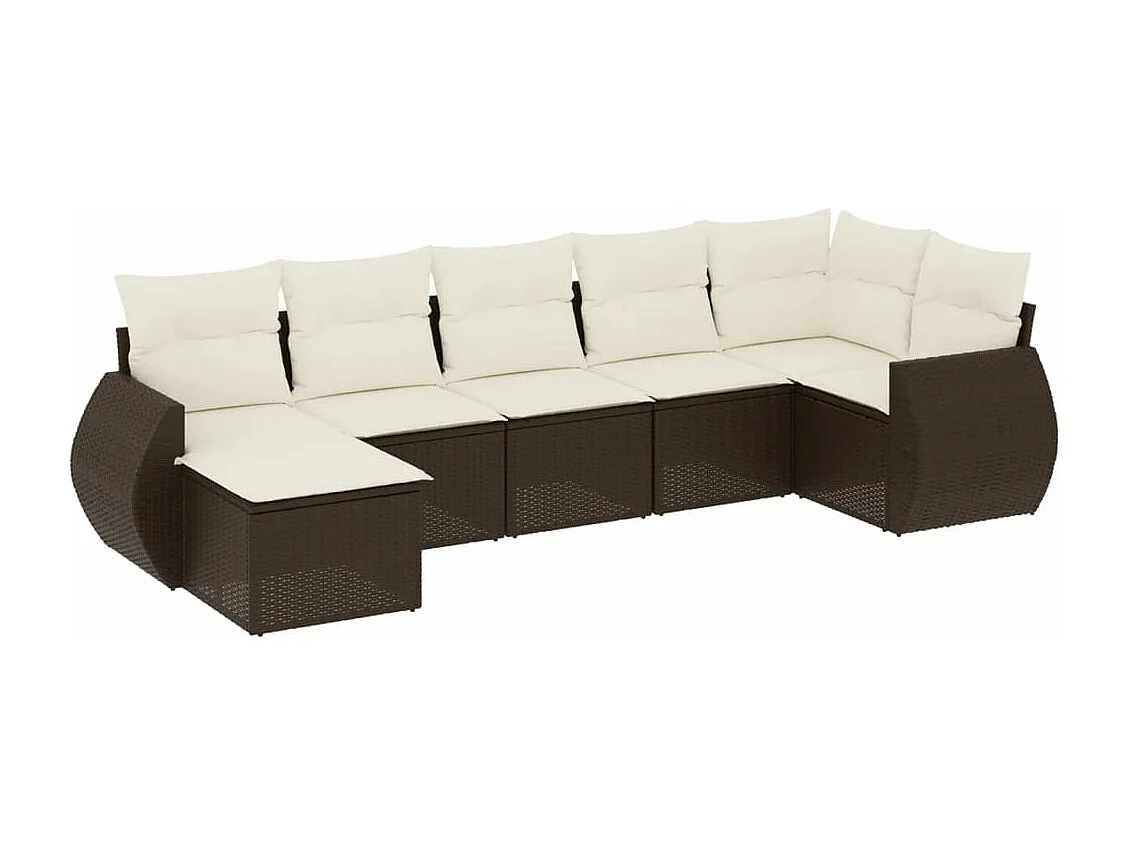 Set Divani da Giardino 7 pz con Cuscini Marrone in Polyrattan