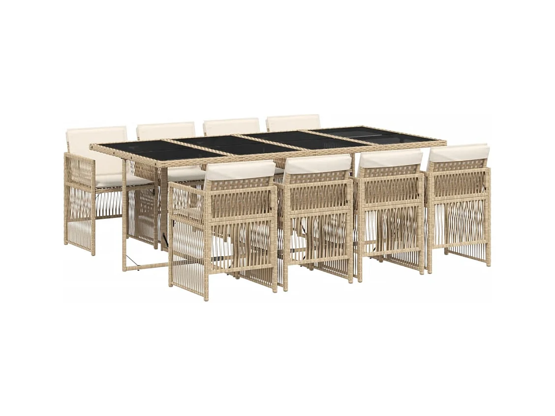 9-delige Tuinset met kussens poly rattan beige