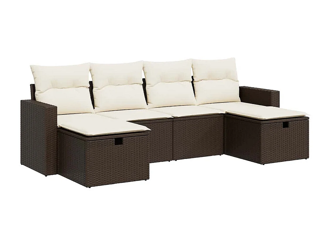 6-tlg. Garten-Sofagarnitur mit Kissen Braun Poly Rattan