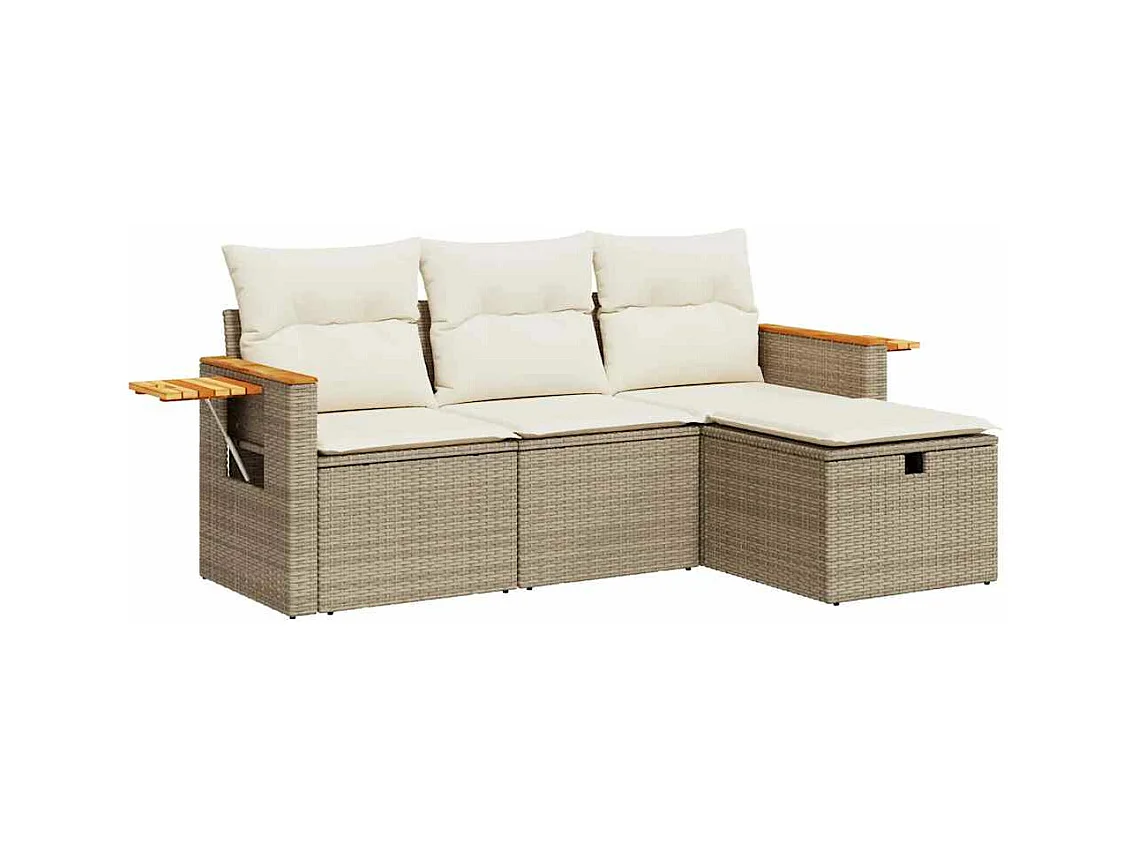 Salon de jardin avec coussins 4 pcs beige résine tressée