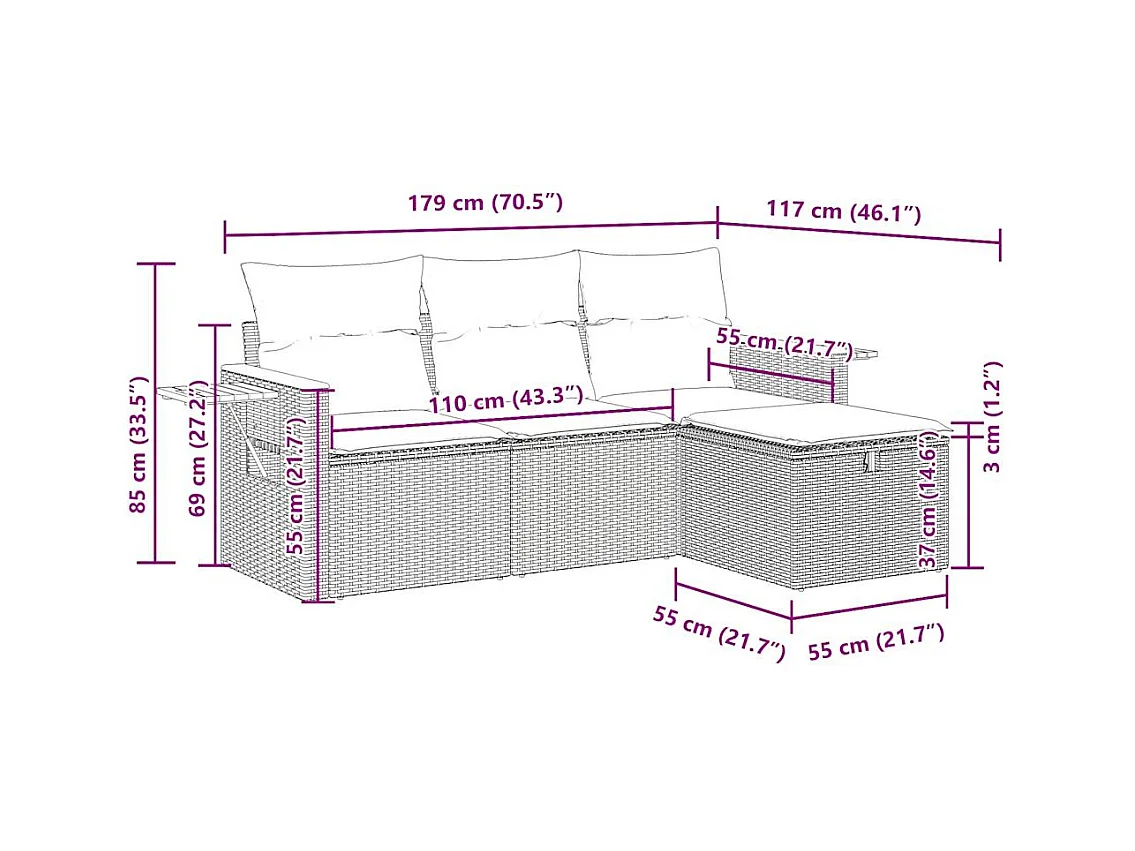 Salon de jardin avec coussins 4 pcs beige résine tressée