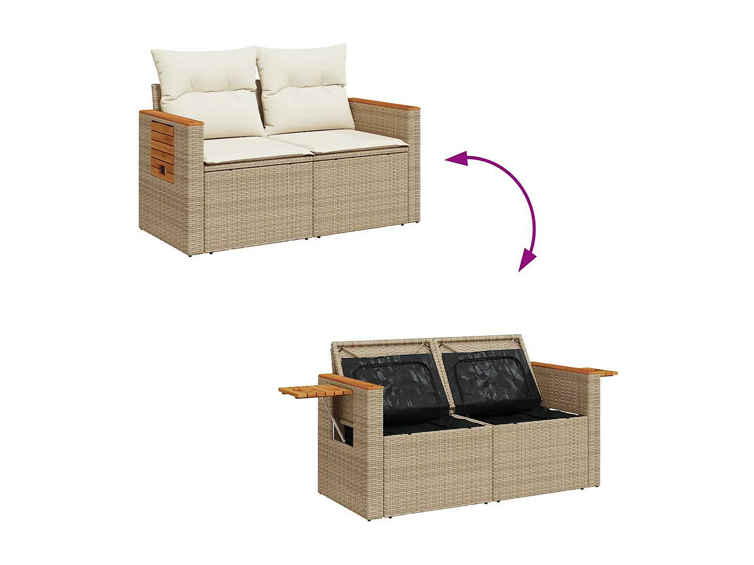 Set Divano da Giardino 4 pz con Cuscini Beige in Polyrattan