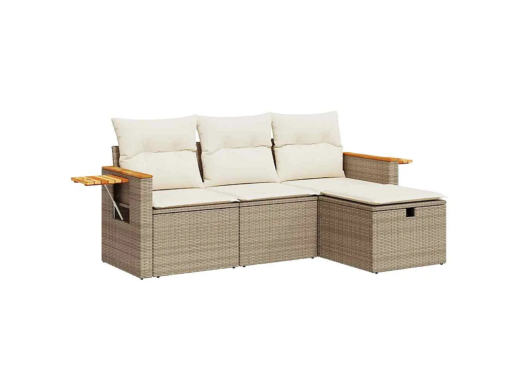 4-tlg. Garten-Sofagarnitur mit Kissen Beige Poly Rattan
