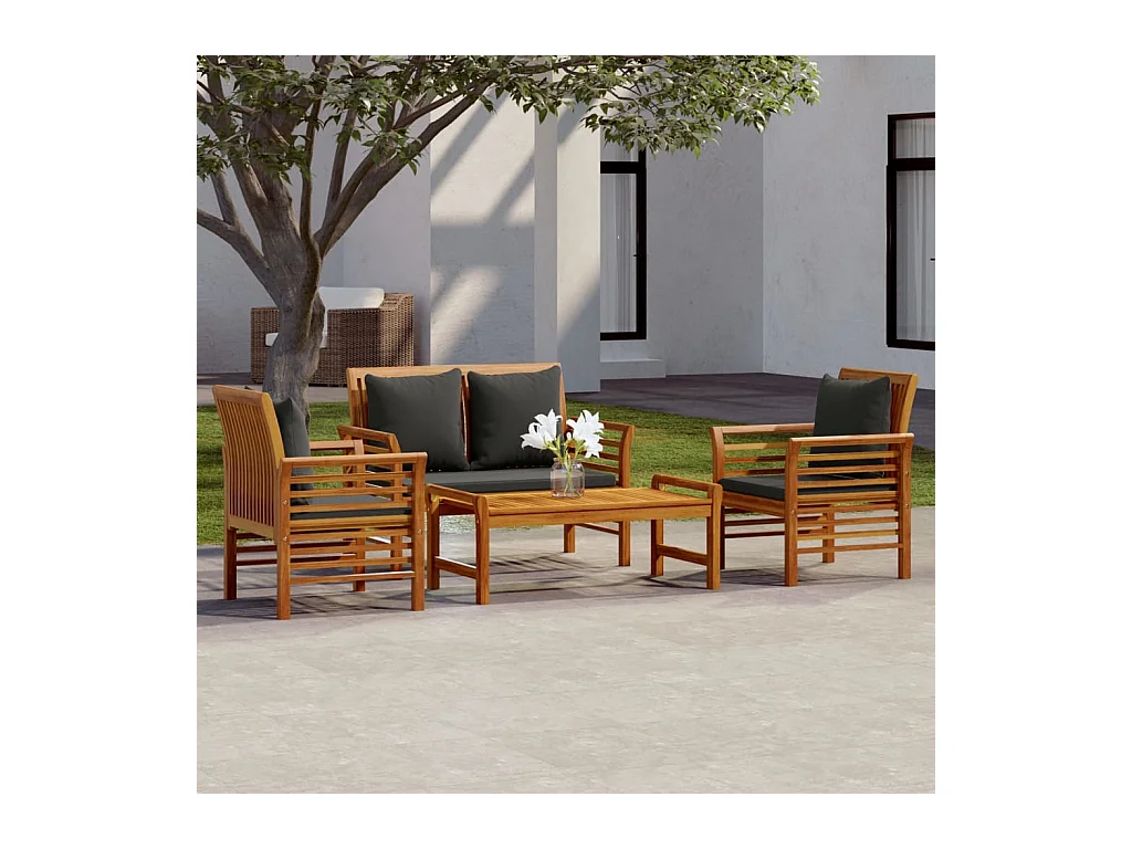Salon de jardin 4 pcs avec coussins Bois d'acacia solide