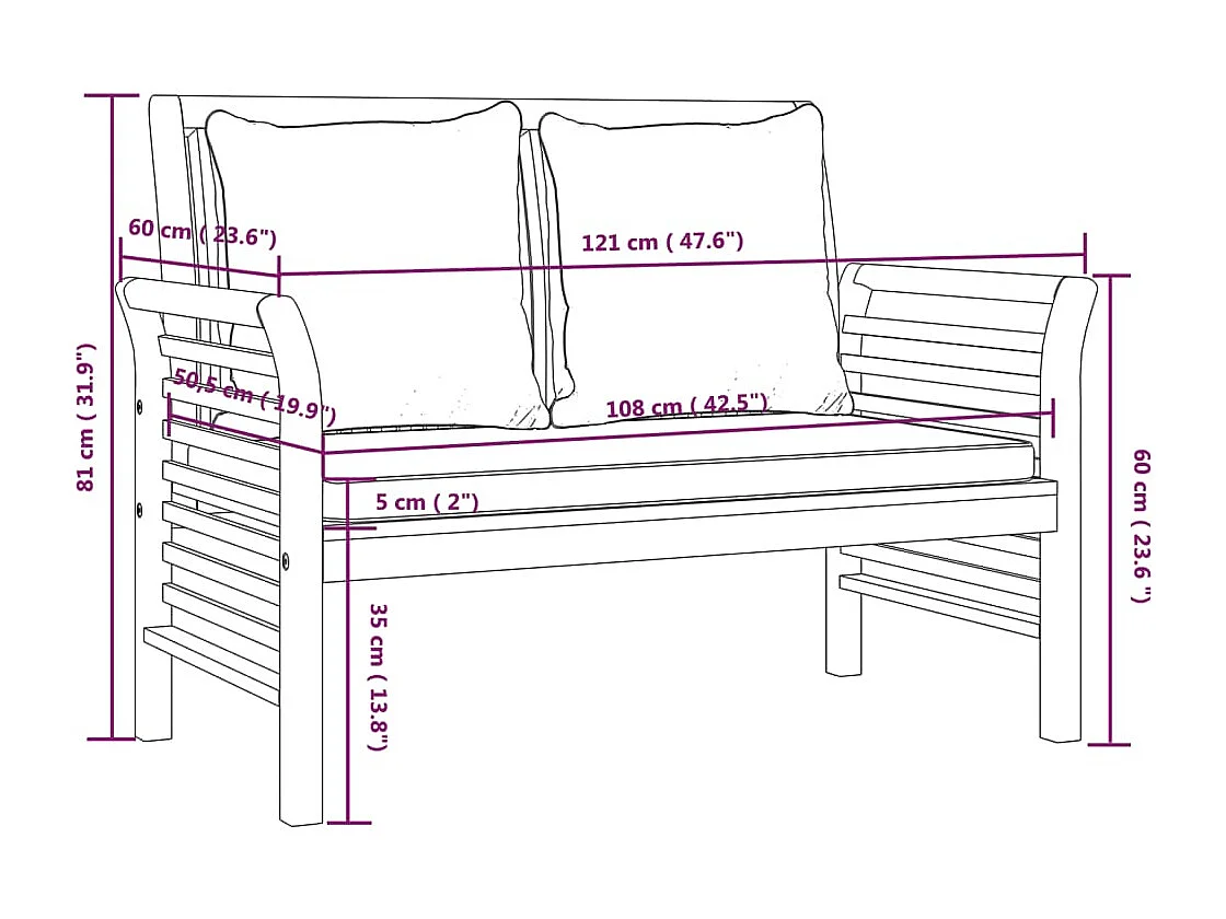 Salon de jardin 4 pcs avec coussins Bois d'acacia solide
