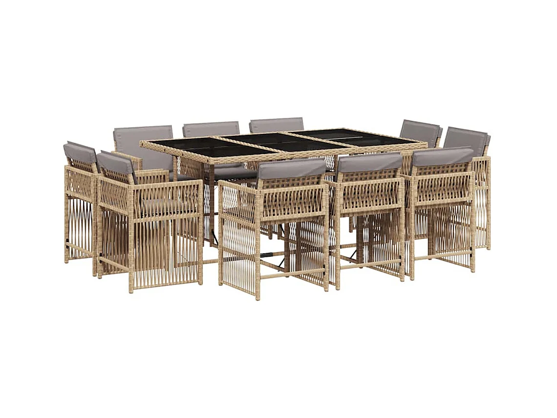 Ensemble à manger de jardin et coussins 11 pcs mélange beige