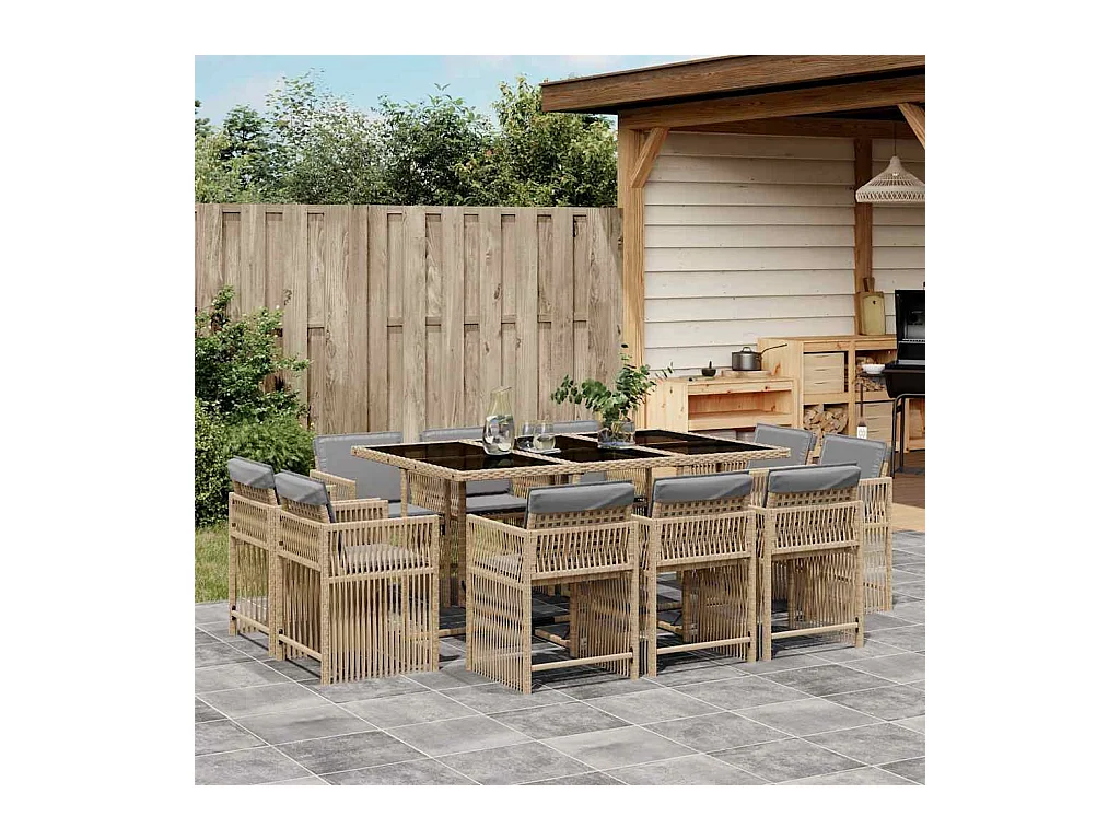 Ensemble à manger de jardin et coussins 11 pcs mélange beige