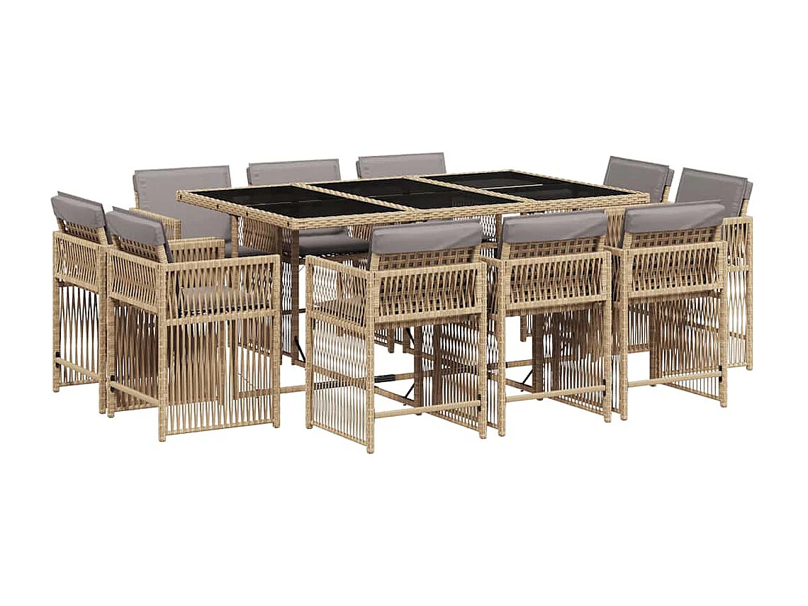11-tlg. Garten-Essgruppe mit Kissen Beigemischung Poly Rattan