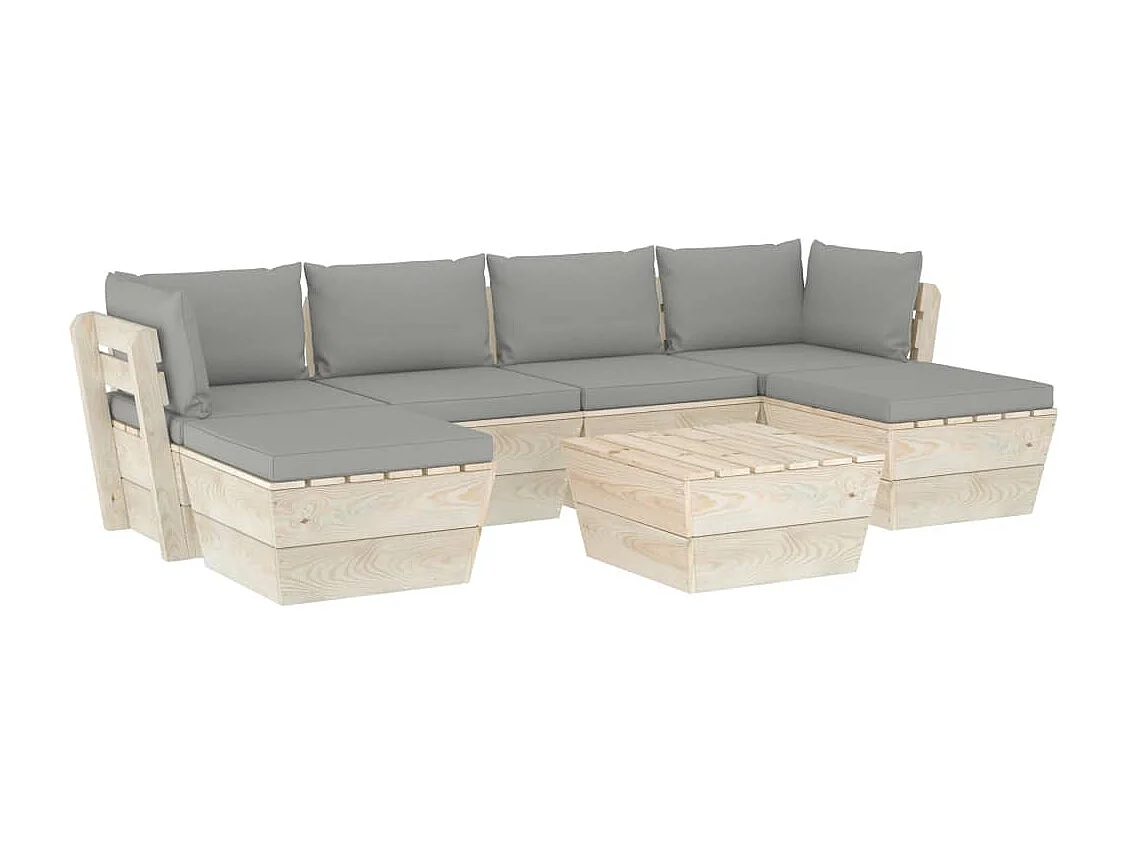 Set Divani da Giardino su Pallet 7 pz con Cuscini Legno Abete