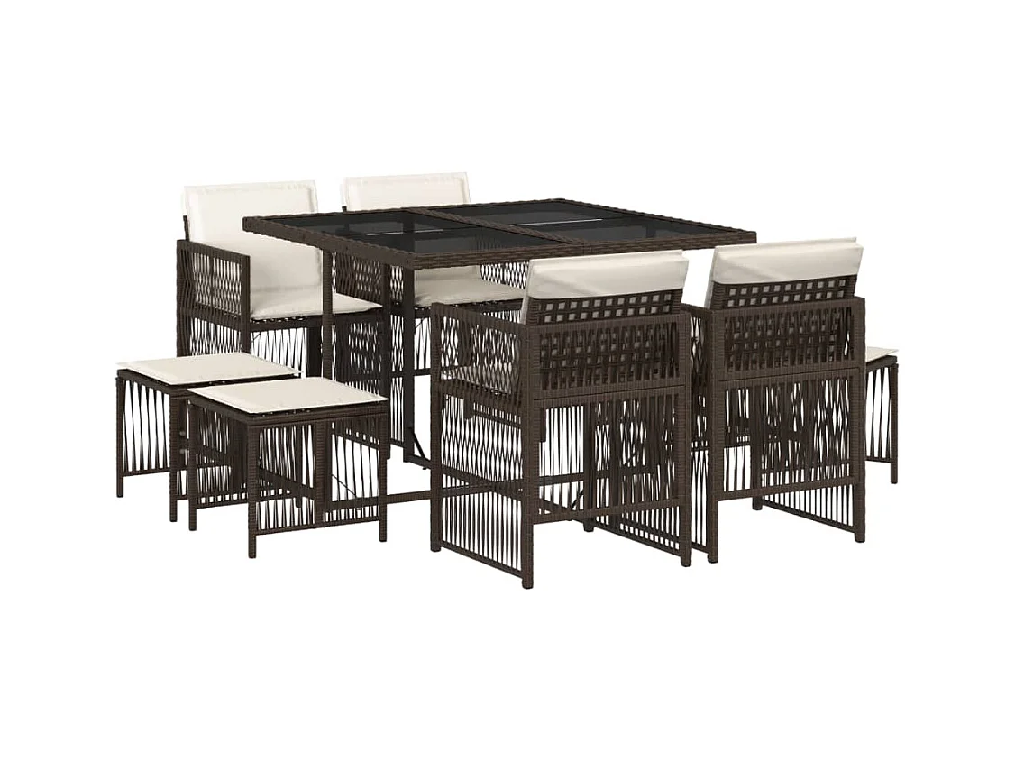 9-delige Tuinset met kussens poly rattan bruin