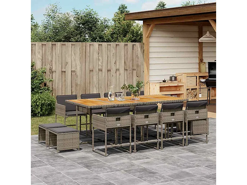 13-tlg. Garten-Essgruppe mit Kissen Grau Poly Rattan