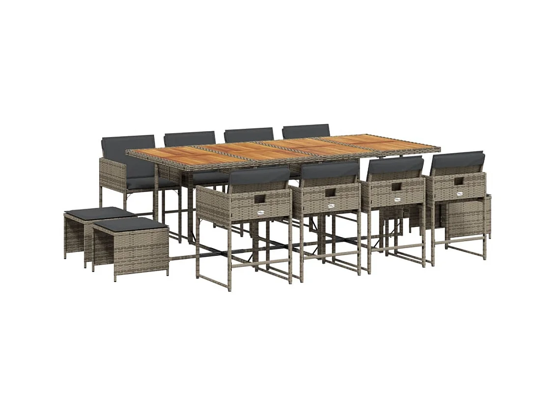 Ensemble à manger de jardin coussins 13 pcs gris résine tressée