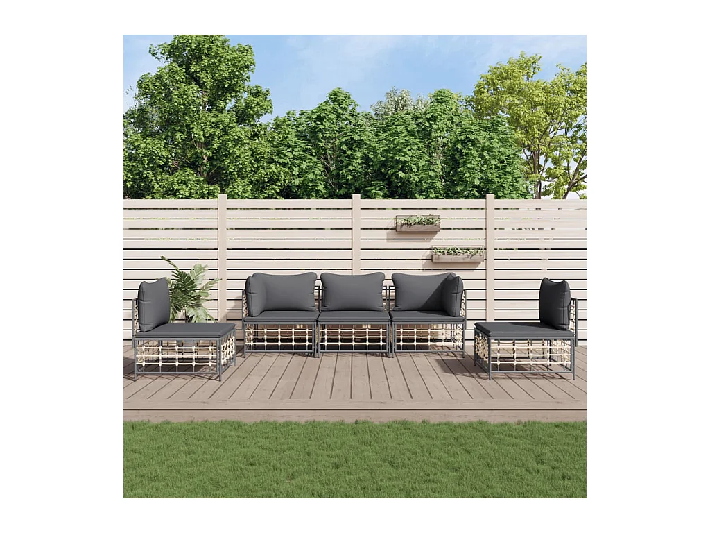 Salon de jardin 5 pcs avec coussins anthracite résine tressée