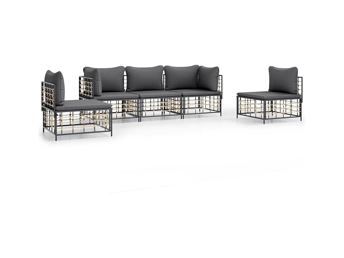 Salon de jardin 5 pcs avec coussins anthracite résine tressée