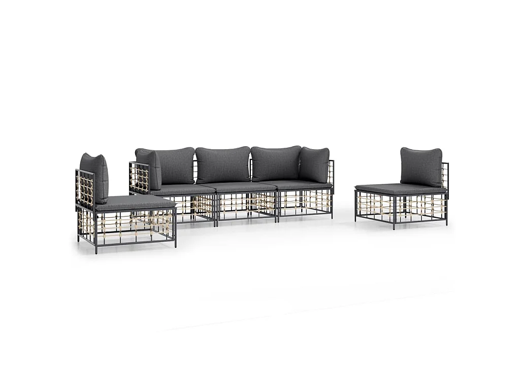 Set Divani da Giardino 5 pz con Cuscini Antracite in Polyrattan