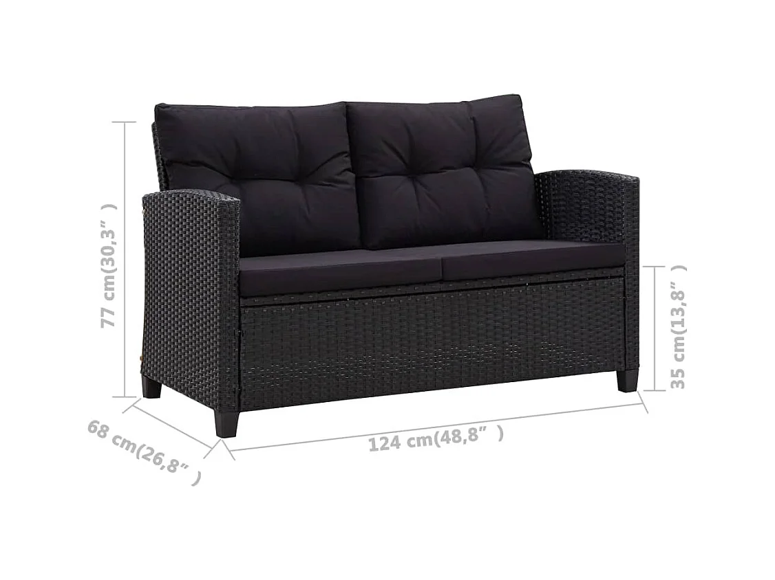 Set comedor de jardín 3 pzas con cojines ratán sintético negro