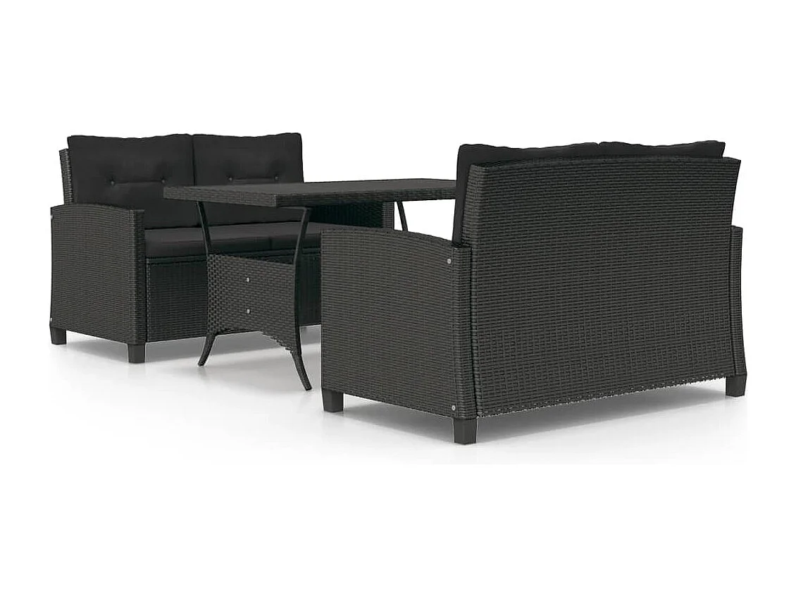 Ensemble à manger de jardin coussins noirs 3 pcs Résine tressée