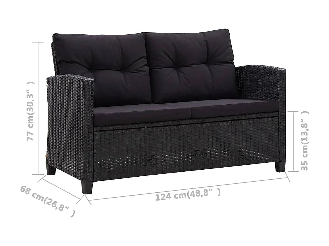 Ensemble à manger de jardin coussins noirs 3 pcs Résine tressée