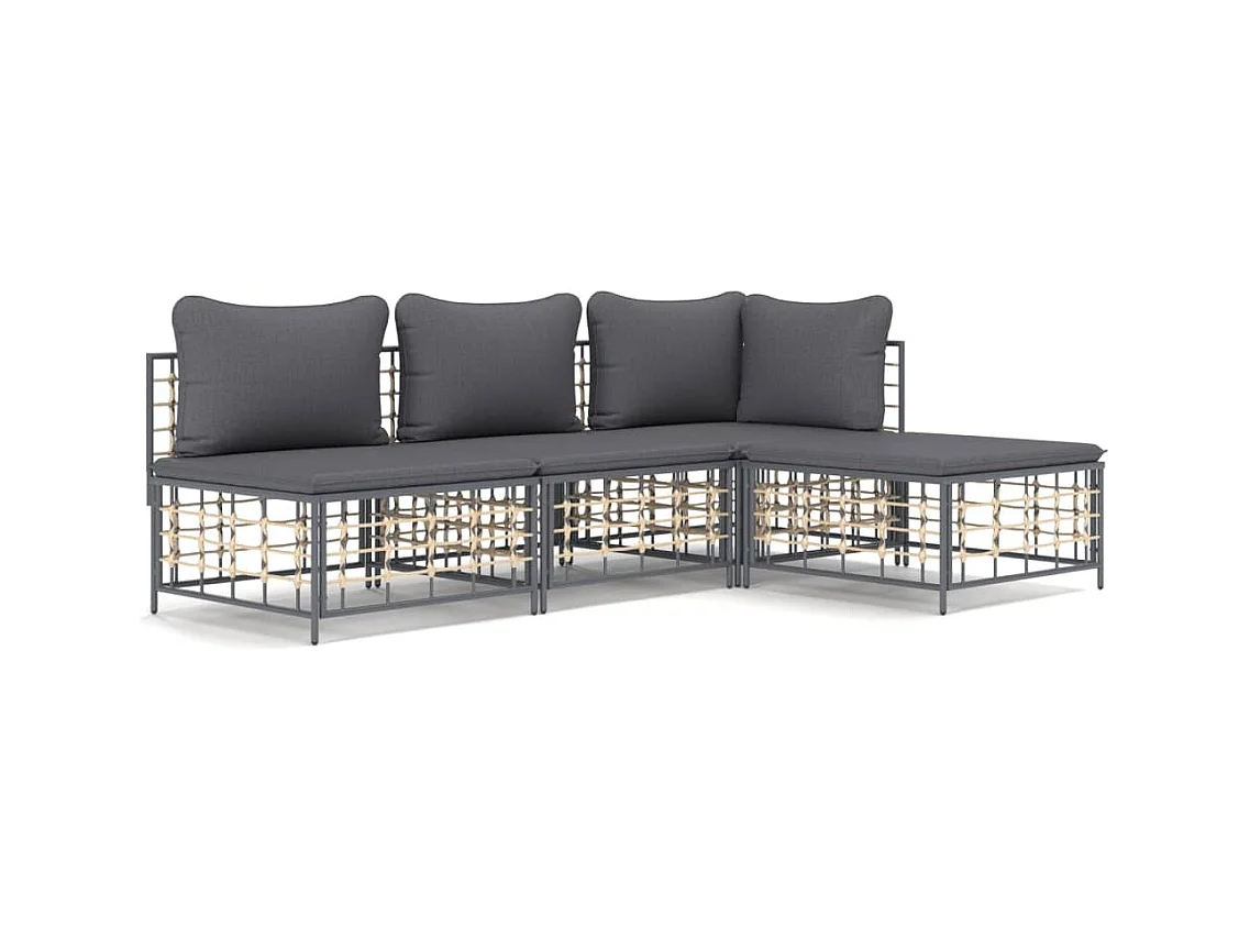4-delige Loungeset met kussens poly rattan antracietkleurig