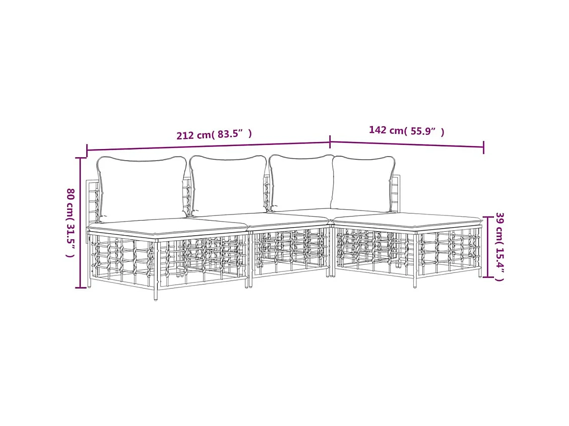 4-delige Loungeset met kussens poly rattan antracietkleurig