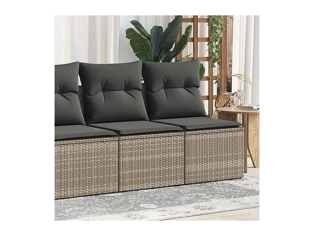 Salon de jardin 2 pcs avec coussins gris résine tressée acacia