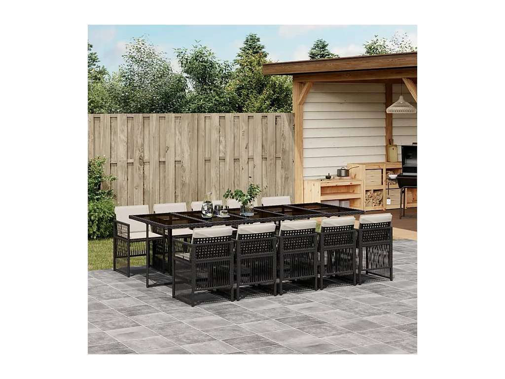 Ensemble à manger de jardin 11 pcs coussins noir résine tressée
