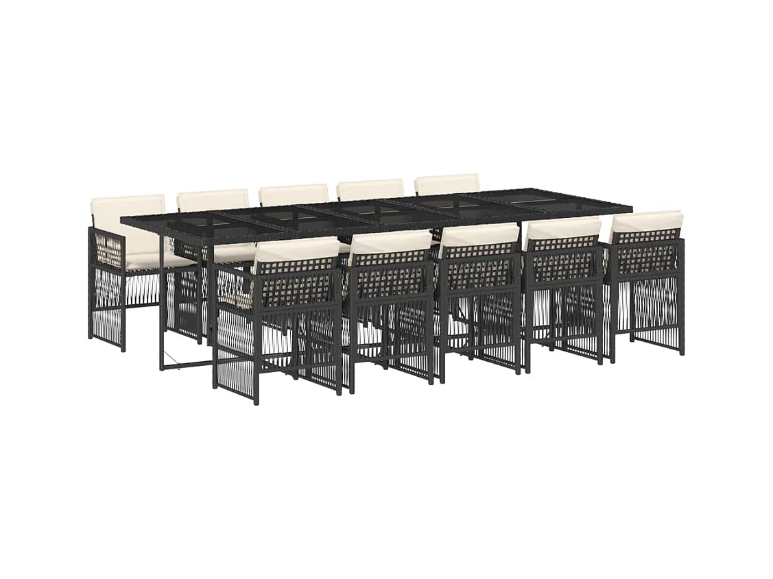 Ensemble à manger de jardin 11 pcs coussins noir résine tressée
